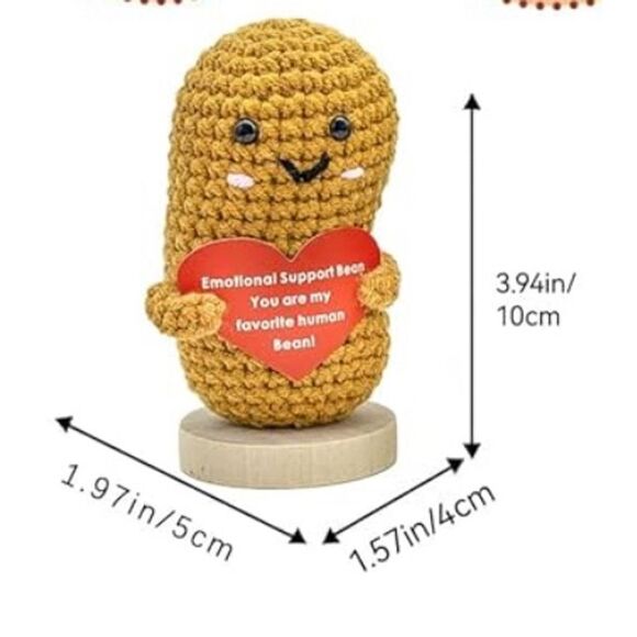 Handmade Crochet Emotional Support Bean Doll with Heart Sign - Picture 2 of 2